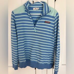 Vineyard Vines Light Blue and Aqua Striped Quarter Zip Pullover